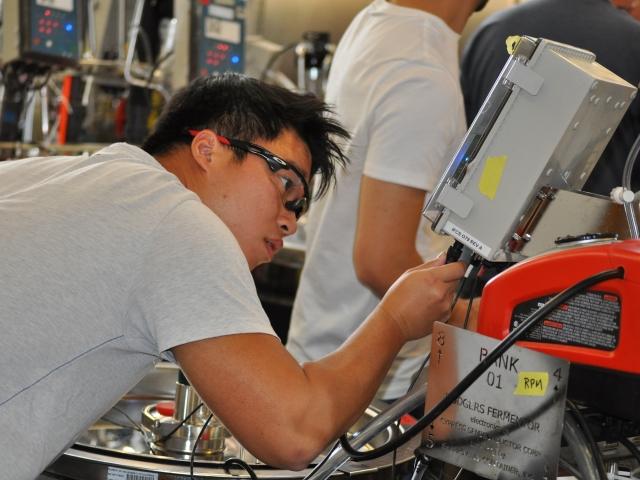 Graduate Student working in the winery