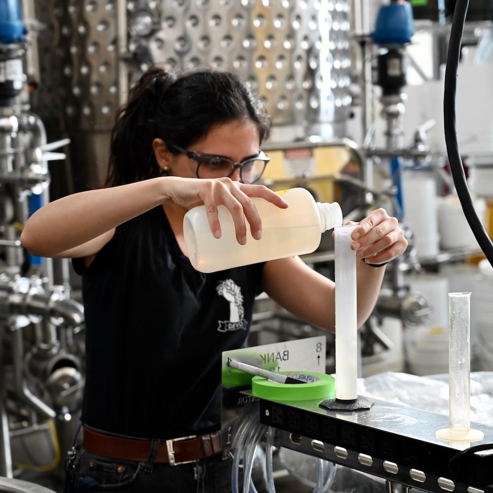 A woman working in the UC Davis winery.